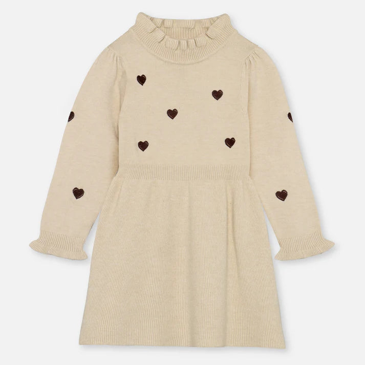 Beige dress with brown hearts on a white background