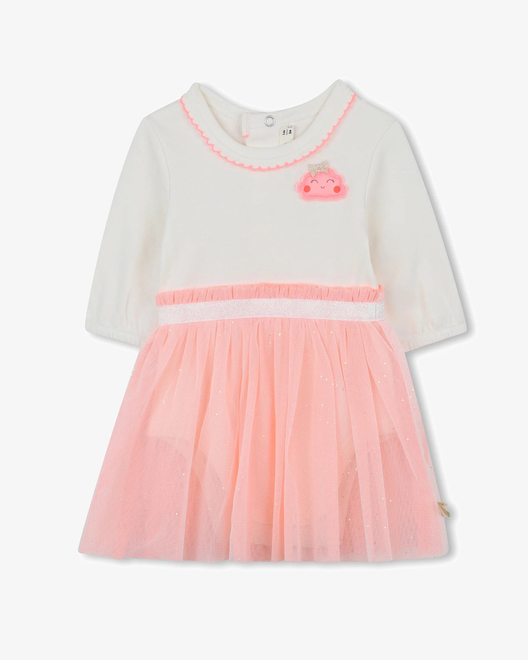 Baby dress with white top and pink tulle skirt on a white background