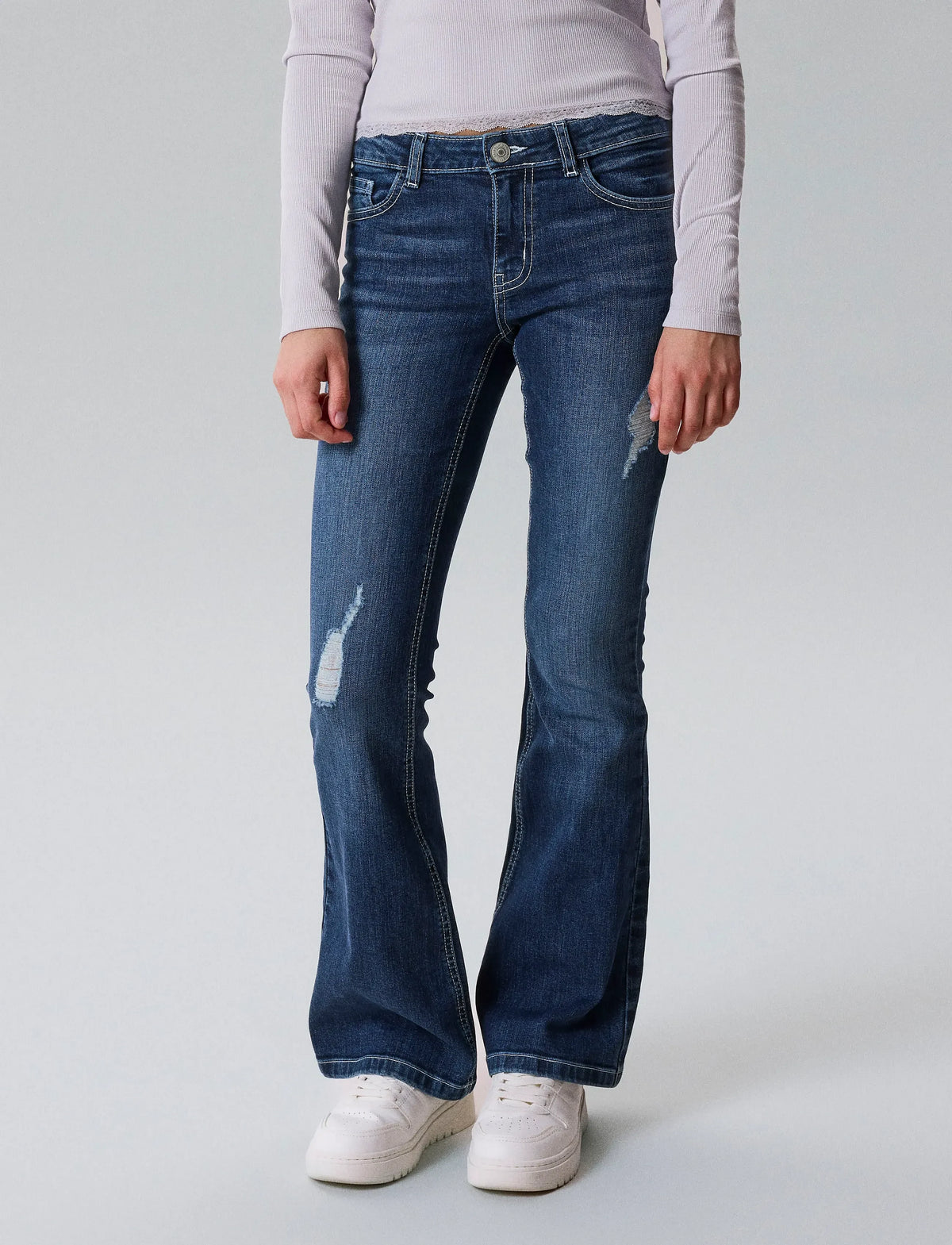 LMTD NLFBLIBLING JEANS FLAP POCKET FLARE DARK BLUE/DISTRESSED