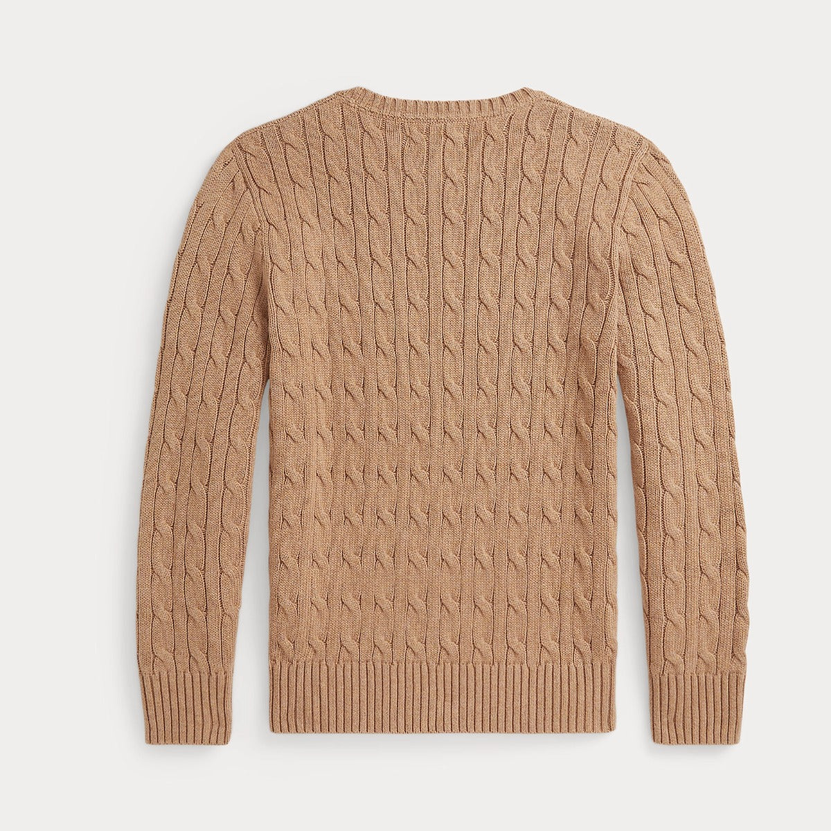 CABLE KNIT COTTON SWEATER - CAMEL HEATHER