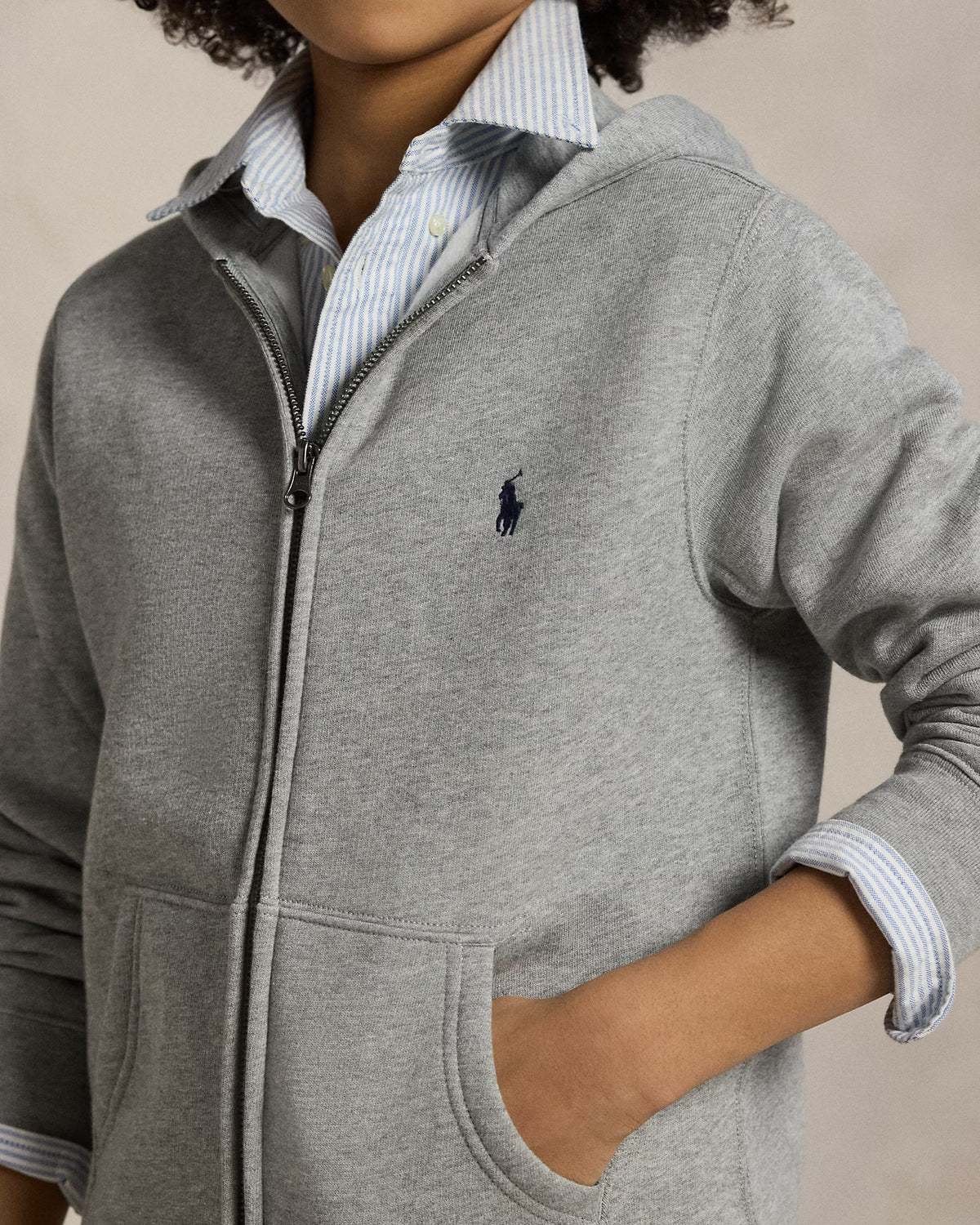 POLO FLEECE ZIP HOODIE GREY MELANGE