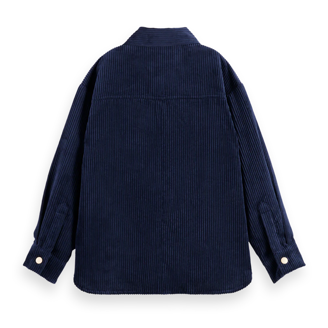 Navy blue corduroy shirt on a white background