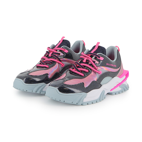 Black and pink sneakers on a white background