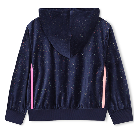 Navy blue hoodie with pink accents on a white background