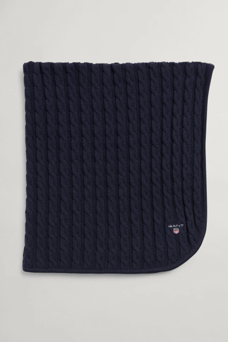 GANT COTTON CABLE BLANKET EVENING BLUE