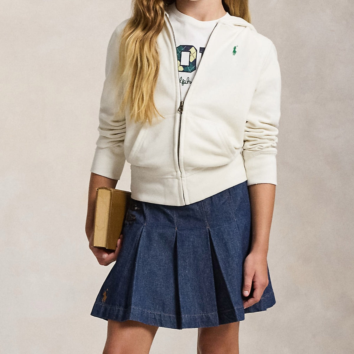 COTTON FLEECE FULL ZIP HOODIE - OFF WHITE