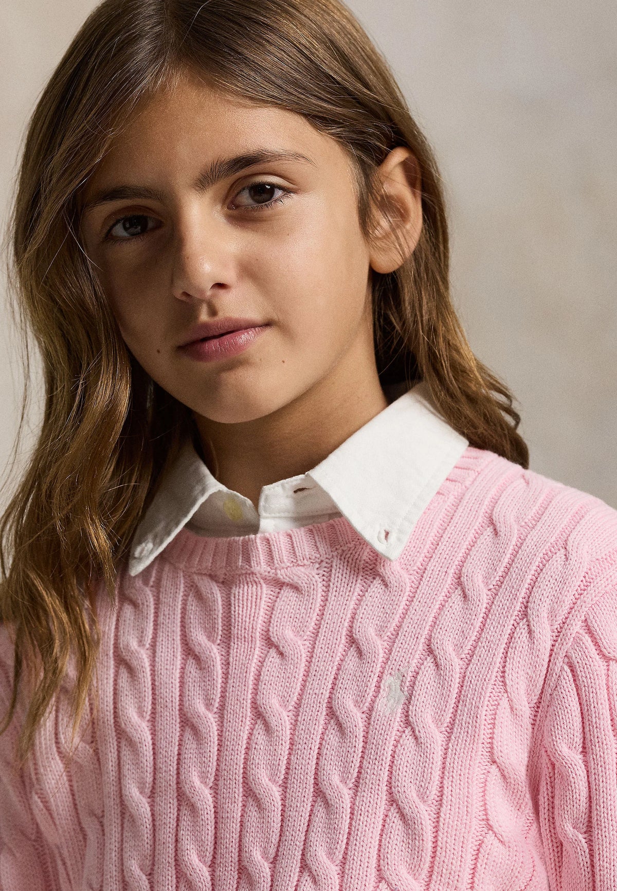 POLO CABLE KNIT COTTON SWEATER PINK