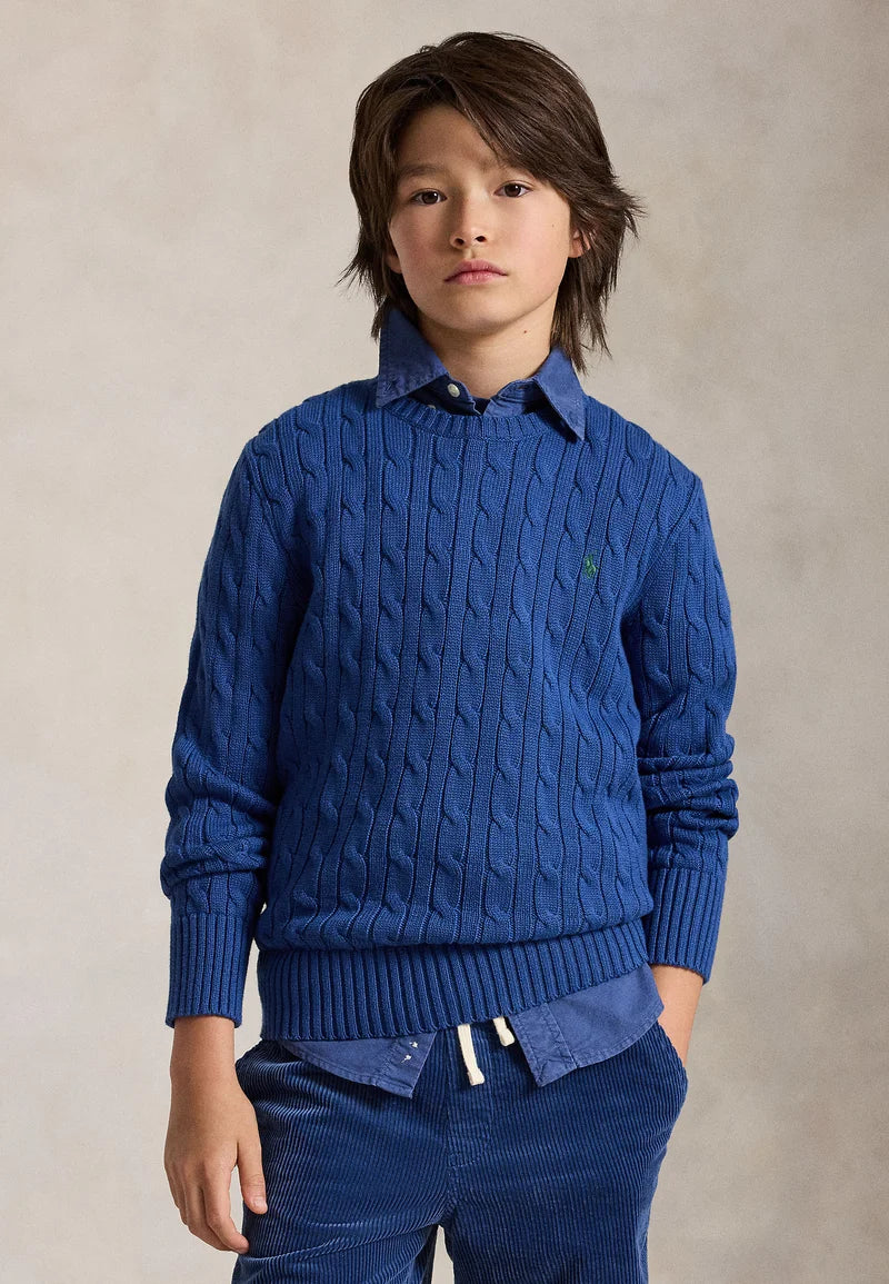 POLO CABLE KNIT DUSTY AZURE