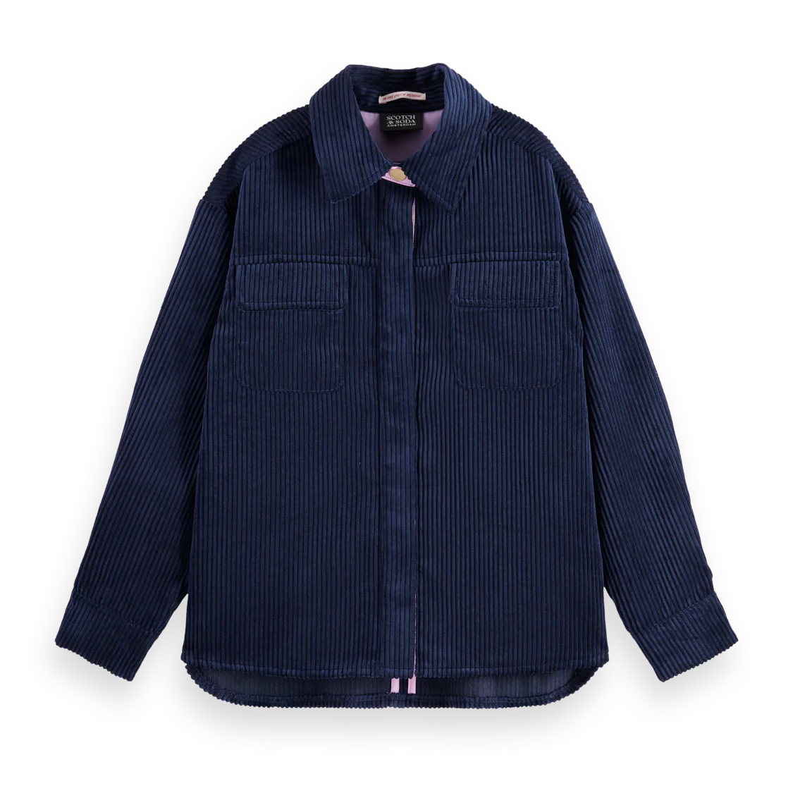Navy blue corduroy shirt on a white background