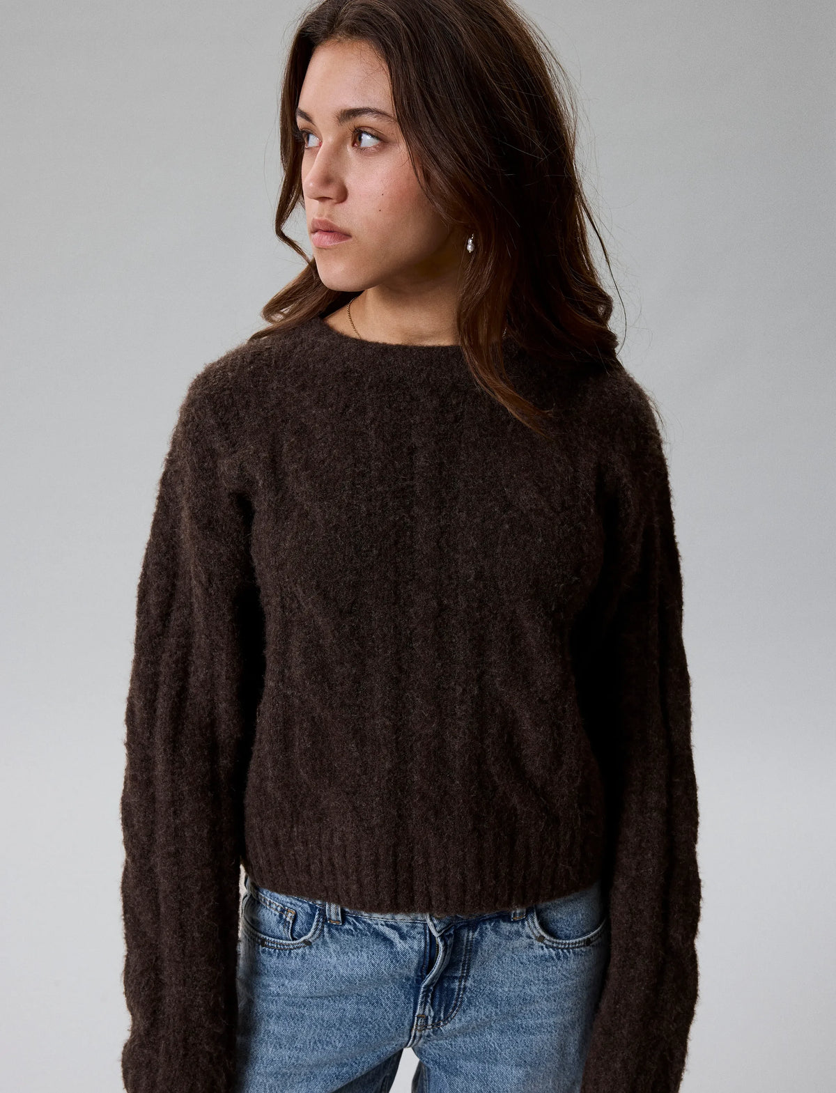 LMTD NLFKLEAVE CABLE SHORT KNIT CHOCOLATE BROWN