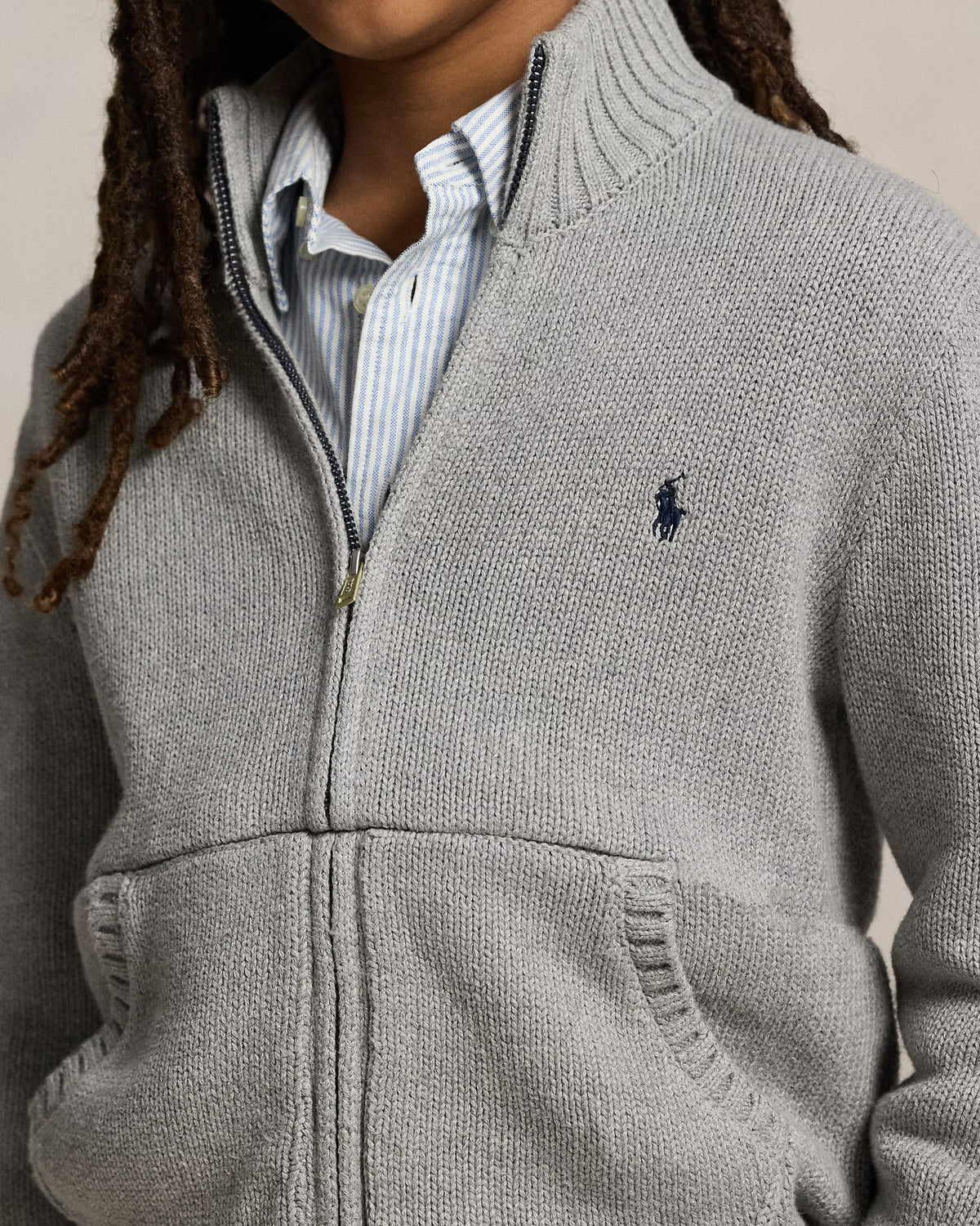 RL LS FULL ZIP MOCK SWEATER