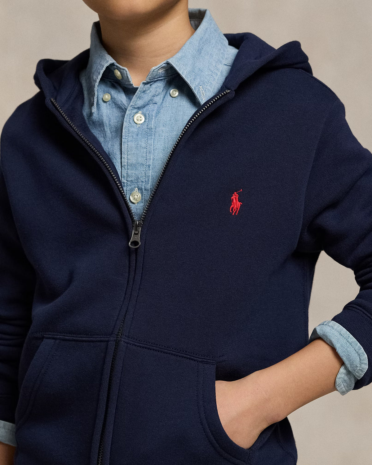POLO FLEECE ZIP HOODIE NAVY